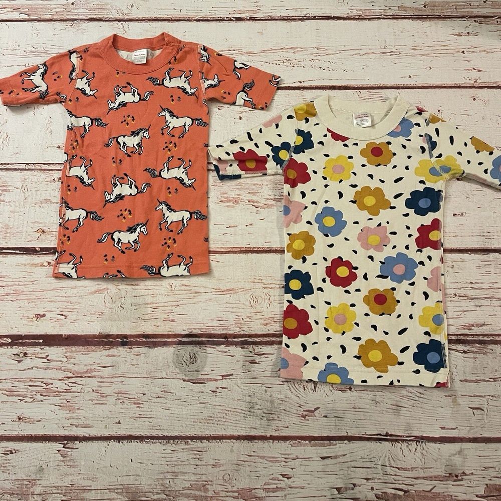 Hanna Andersson Size 8‎ 130cm Pajama Top Multi Color Flowers Unicorns Lot of 2